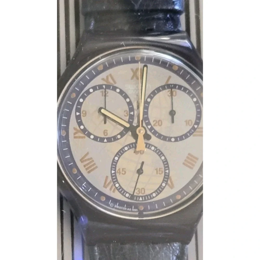 Swatch Chrono Grand Prix SCB109 Vintage Blue Leather Swiss Quartz Watch NEW